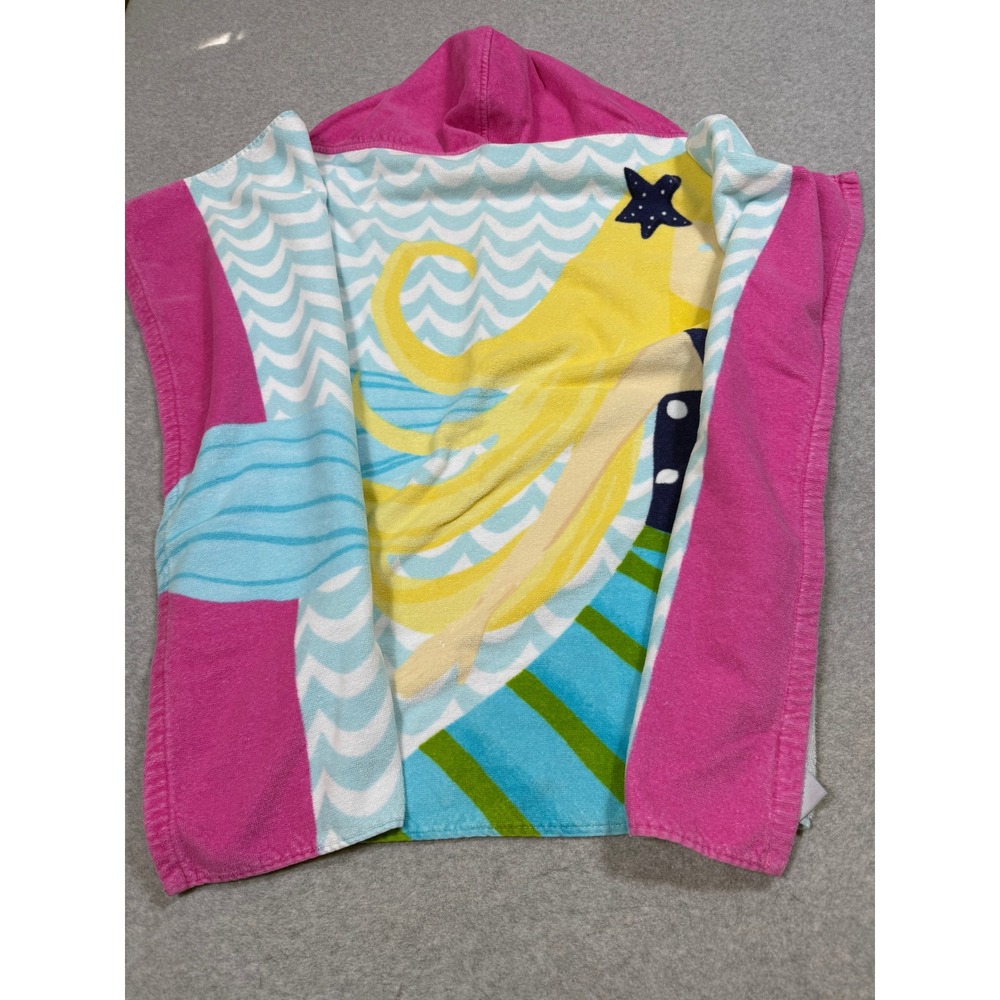 Pottery Barn Kids Mermaid Hooded Beach Towel Pink Blue Cotton Terry Wrap